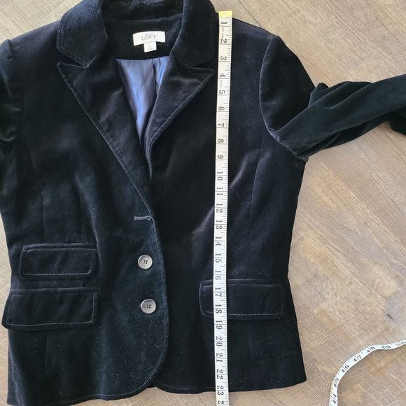 LOFT US Women's Size 8 Velour Black 3 Button Blazer Jacket Holiday Cotton Blend - Picture 10 of 11